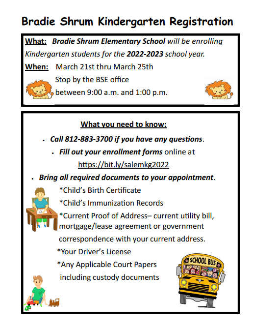 Kindergarten enrollment informational document 