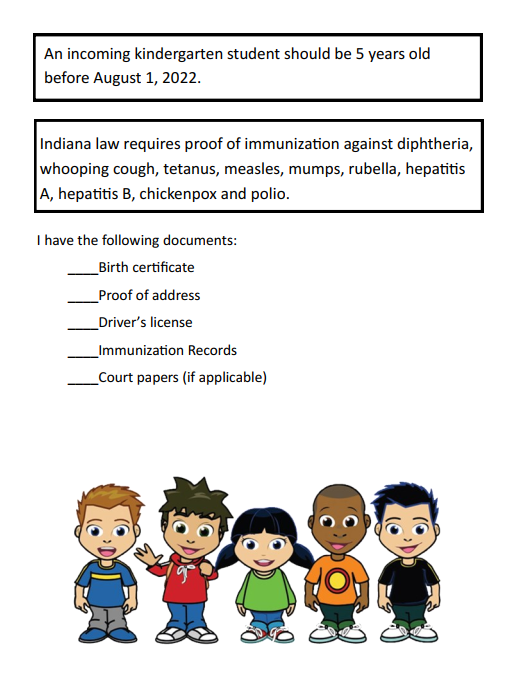 Kindergarten enrollment informational document  page 2
