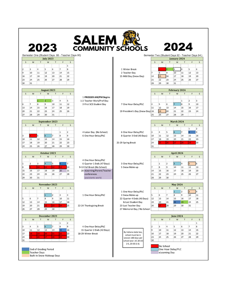Salem Community Schools 2023-24 Approved School Calendar