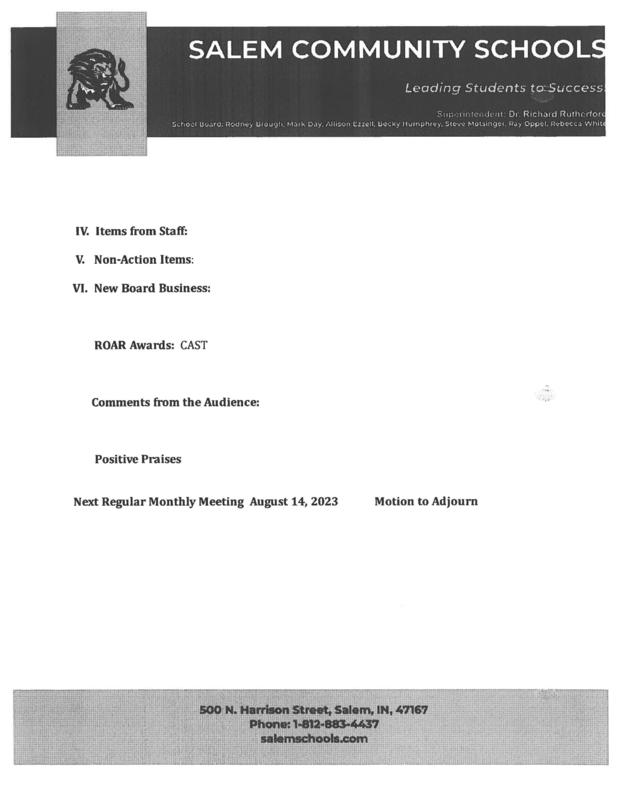 SCS school board will meet Monday, July 10 Salem Community Schools